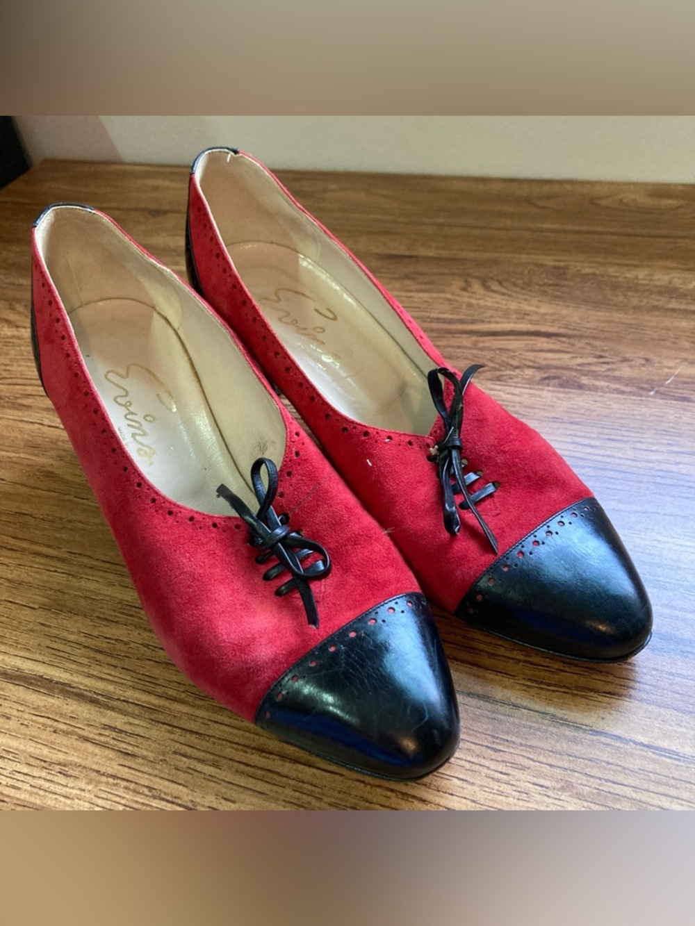 Vintage Evins Red Suede Heels 6.5